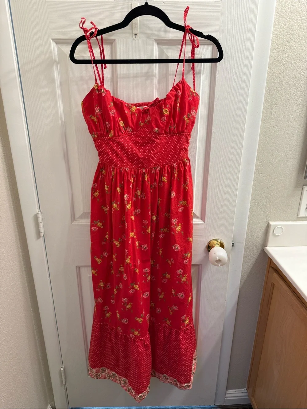 RARE Christy Dawn Antara in Cherry Daisy small EUC Red Floral Maxi Dress smocked